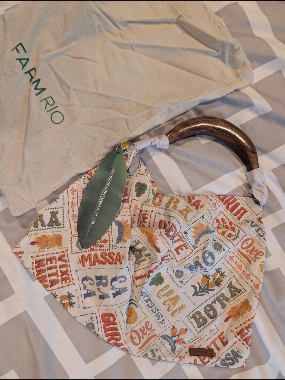 NWT FARM Rio Multicolor Scarf Bag with Wood Handle